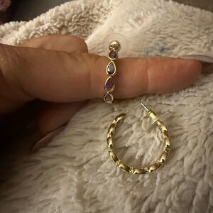 Elegant Gold and Amethyst Hoop Earrings